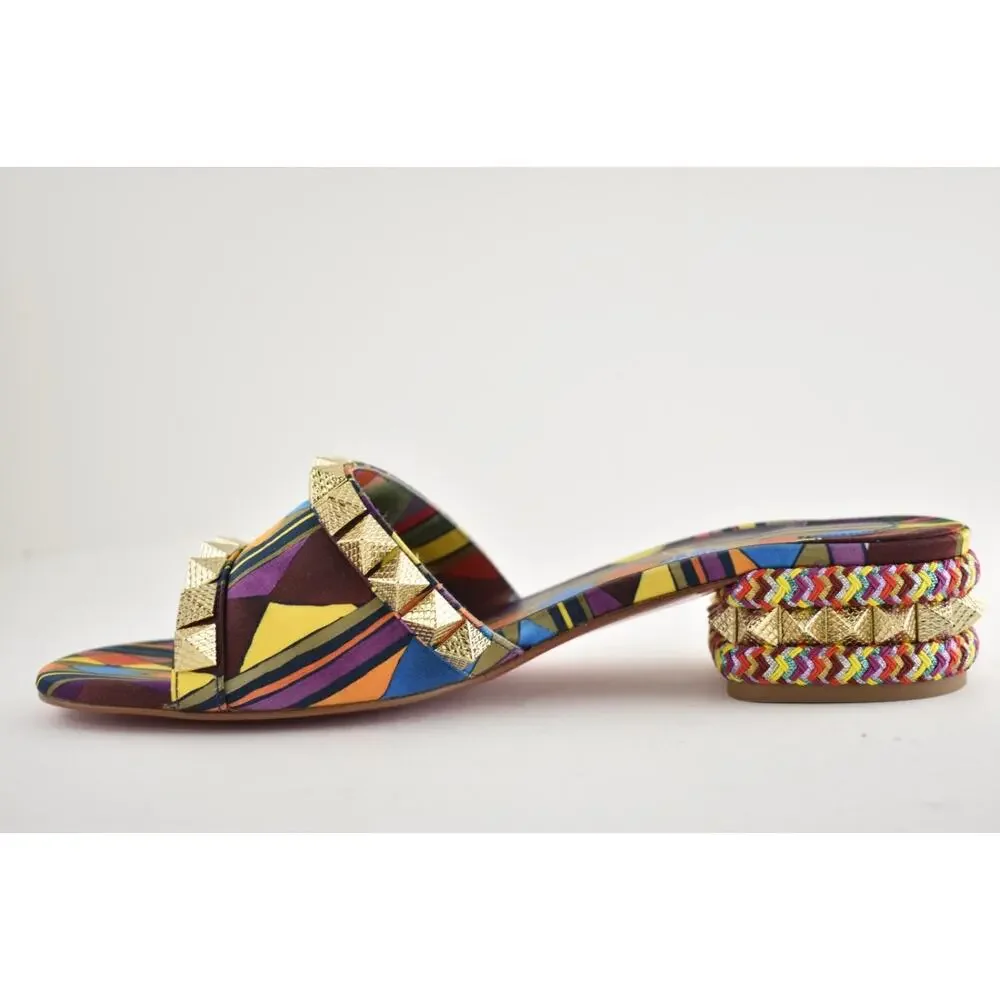 Christian Louboutin Pyramule 30 Multicolor Gold Stud Block Heel Mule Sandal 39